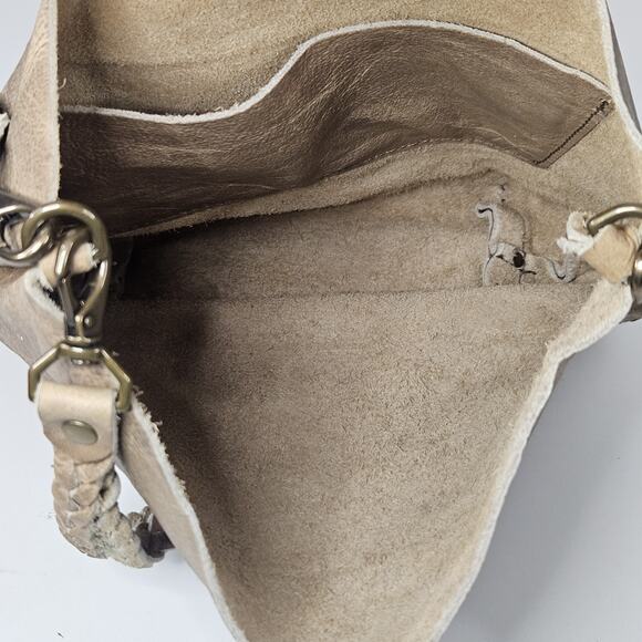 Holy Cow Couture Distressed Grey Tan Leather Feed Bucket Bag Shoulder Purse - Picture 11 of 11